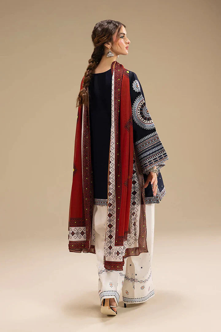 3 Pcs women’s unstitched Dhanak embroidered suit