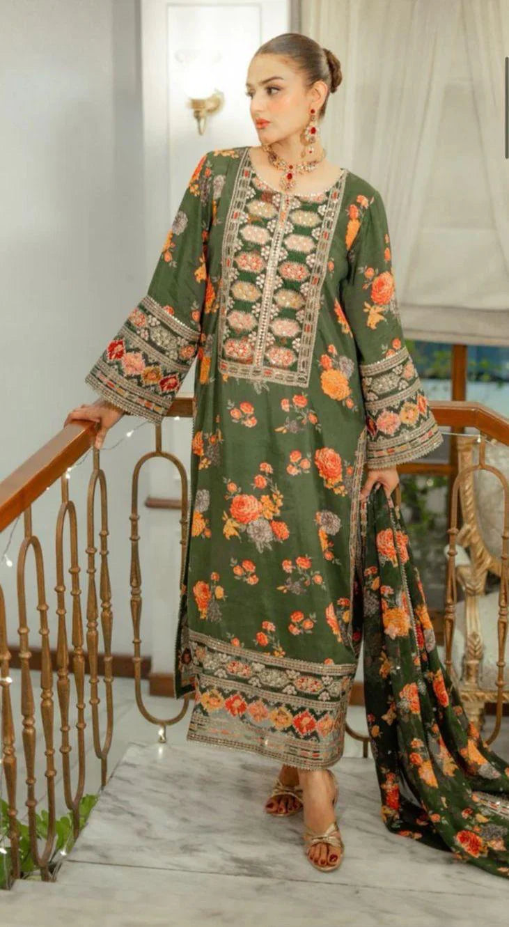 ANEELA’S UNSTITCHED SILK 3PC WITH READY TO WEAR DUPATTA
