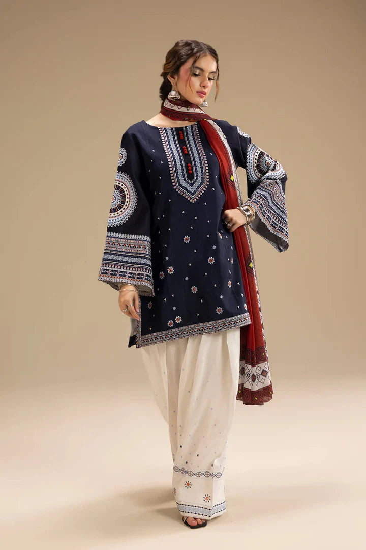 3 Pcs women’s unstitched Dhanak embroidered suit